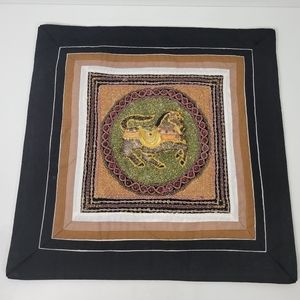 Asian Black Embroidery Beaded Sequin Horse Art Tapestry Pillow Case 16x16